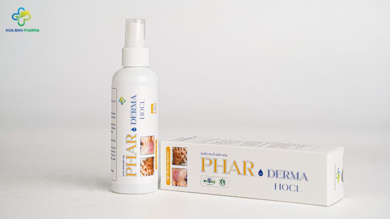 Phar Derma là nước muối điện hoá chứa các hoạt chất kháng khuẩn, chống viêm