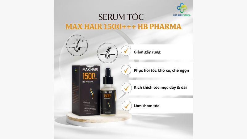 Serum Max Hair 1500+++ HB Pharma ứng dụng tinh hoa từ 13 loại thảo dược kết hợp hoạt chất Redensyl nuôi dưỡng chuyên sâu